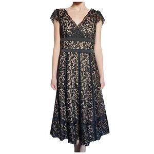 🖤 Elegant Black Lace Cocktail Dress – Cap Sleeves, Lined, Size S 🖤